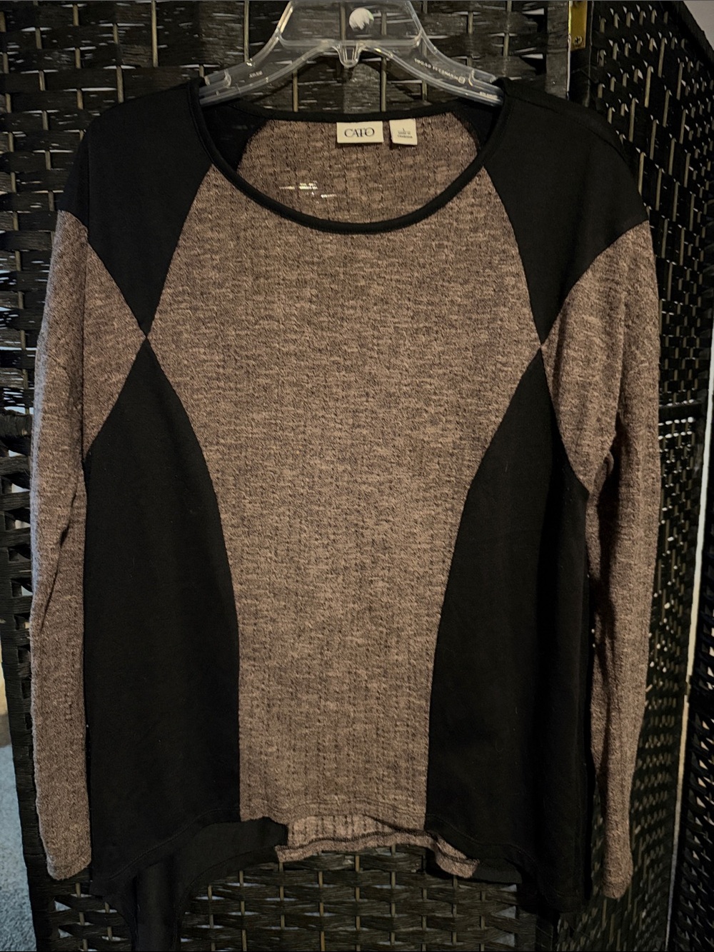 Cato Two-Tone Black and Gray Long Sleeve Top